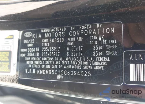 2016 Kia Sedona Lx z USA, uszkodzony, nr VIN KNDMB5C15G6094025